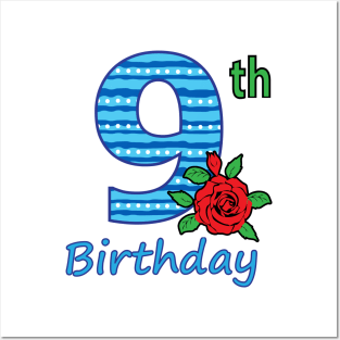 9th Floral - 9th Birthday - Flower - Floral - Birthday Party gift T-Shirt Posters and Art